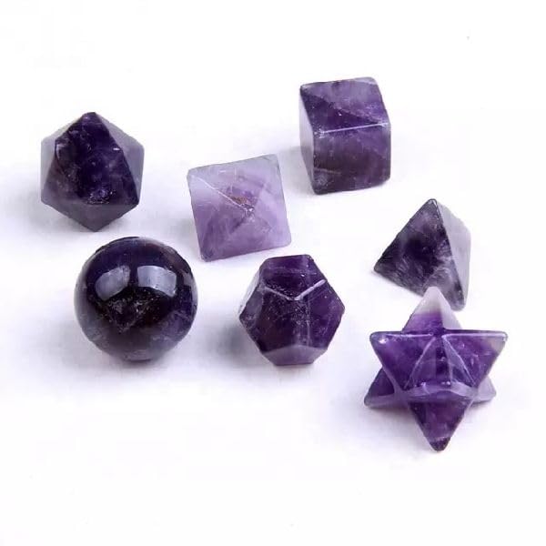 Amethyst Sacred Geometry Set - 7 Piece Healing Crystal Platonic Solid Shape Set for Chakra Balancing Default Title